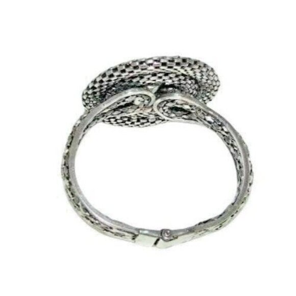 Silver Snake Chain Rhinestone Hematite Hinged Swirl Glam Bling Mesh Bracelet - Picture 3 of 4